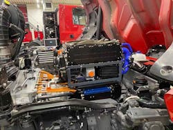 Under the (cabover) hood of a Hyzon Motors test truck reveals the fuel cell stack. Under the (cabover) hood of a Hyzon Motors test truck reveals the fuel cell stack.