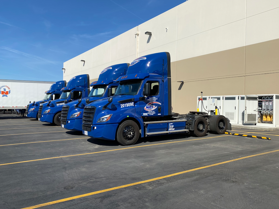 NFI first began testing commercial electric vehicles in August 2019, starting with the Freightliner eCascadia battery electric Class 8 tractor. NFI first began testing commercial electric vehicles in August 2019, starting with the Freightliner eCascadia battery electric Class 8 tractor.