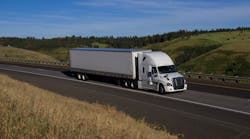 White Freightliner Truck Trailer On Highway Dakotastudios Dreamstime
