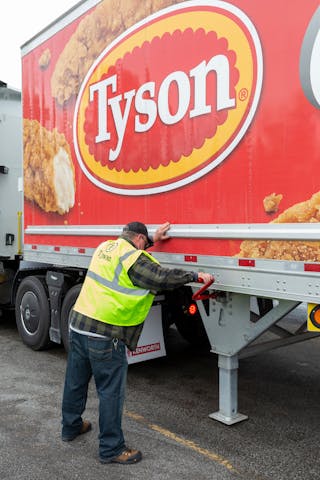 Tyson&rsquo;s private fl eet drivers have a 97% to 98% on-time delivery rate this year.
