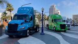 Electric and zero-emission vehicles line up outside of ACT Expo 2021 in Long Beach. Electric and zero-emission vehicles line up outside of ACT Expo 2021 in Long Beach.