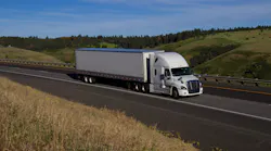 White Freightliner Truck Trailer On Highway Dakotastudios Dreamstime