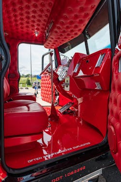 The showstopping red interior of the 2020 Peterbilt 389 Best of Show winner.
