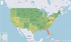 This heatmap shows the number of hazardous locations per 1,000 state road miles, based on Omnitracs data. This heatmap shows the number of hazardous locations per 1,000 state road miles, based on Omnitracs data.