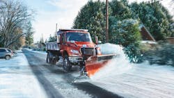 The high efficiency cooling module eliminates mega-brackets enabling integrated front frame extensions and an improved snowplow upfit offering. Hood mounted splash panels and on-engine air cleaner provide improved under-hood access while an optional under-hood work light is available for improved visibility during daily maintenance checks. The high efficiency cooling module eliminates mega-brackets enabling integrated front frame extensions and an improved snowplow upfit offering. Hood mounted splash panels and on-engine air cleaner provide improved under-hood access while an optional under-hood work light is available for improved visibility during daily maintenance checks.