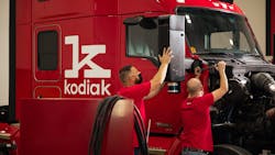 Kodiak Robotics’ mirror pods—which include one Hesai LiDAR, two long-range 4D radars, and three cameras—were designed for easy upfit and repair. Kodiak Robotics’ mirror pods—which include one Hesai LiDAR, two long-range 4D radars, and three cameras—were designed for easy upfit and repair.