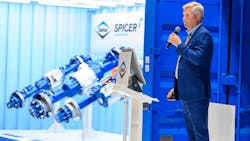 Tim Farney, VP of global sales and product strategy for Dana, introduces Dana's latest e-powertrain offerings during ACT Expo 2021. Tim Farney, VP of global sales and product strategy for Dana, introduces Dana's latest e-powertrain offerings during ACT Expo 2021.