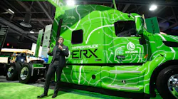 Thomas Healy, founder and CEO of Hyliion, introduces the company's latest powertrain announcements during ACT Expo 2021.