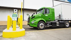 A Manhattan Beer Distributors Volvo VNR Electric charges up at the company’s distribution warehouse in the Bronx, New York. A Manhattan Beer Distributors Volvo VNR Electric charges up at the company’s distribution warehouse in the Bronx, New York.