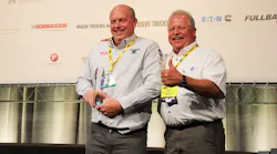 Chris Tate of Mohawk Trucks celebrates his second TMC SuperTech first place finish with fellow two-time grand champion Bryan Lewis at TMC 21 in Cleveland. Tate competed in 16 SuperTech competitions and plans to become a judge in the competition next year.