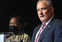 “So why is the assistant program manager for the Heavy Dump Truck on the stage right now? It's the uniform,” PEO Andrew DiMarco said, after inviting Maj. Stephanie Williams to join him at the Mack Defense HDT ceremony. “She represents the soldiers and other customers in the DoD who will get this truck. You can’t lose sight of that.” “So why is the assistant program manager for the Heavy Dump Truck on the stage right now? It's the uniform,” PEO Andrew DiMarco said, after inviting Maj. Stephanie Williams to join him at the Mack Defense HDT ceremony. “She represents the soldiers and other customers in the DoD who will get this truck. You can’t lose sight of that.”