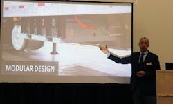 Marc Trahand, Vice President and General Manager of ConMet eMobility, unveiled the Preset Plus Electric Hub 's use on zero-emission trailers at TMC 21. Marc Trahand, Vice President and General Manager of ConMet eMobility, unveiled the Preset Plus Electric Hub 's use on zero-emission trailers at TMC 21.