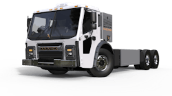 The Mack LR Electric features twin electric motors offering 448 continuous horsepower and 4,051 lb.-ft. of peak output torque available from zero RPM. The vehicle is offered with a two-speed Mack Powershift transmission, Mack mRIDE suspension and Mack’s S462R 46,000-lb. rear axles. The Mack LR Electric features twin electric motors offering 448 continuous horsepower and 4,051 lb.-ft. of peak output torque available from zero RPM. The vehicle is offered with a two-speed Mack Powershift transmission, Mack mRIDE suspension and Mack’s S462R 46,000-lb. rear axles.