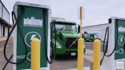 A new Volvo all-electric truck, parked in a charging station at Manhattan Beer Distributors headquarters in the Bronx, New York. A new Volvo all-electric truck, parked in a charging station at Manhattan Beer Distributors headquarters in the Bronx, New York.