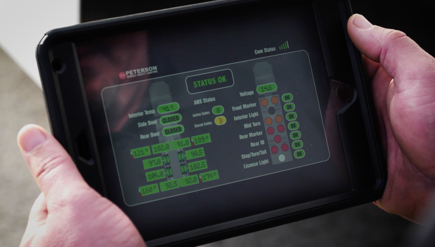 The Peterson PULSE Intelligent Trailer system gives fleet managers 24/7 visibility of their trailers, whether they are moving or parked. Issues are relayed to fleets via 4G and 5G cellular networks as they happen. The Peterson PULSE Intelligent Trailer system gives fleet managers 24/7 visibility of their trailers, whether they are moving or parked. Issues are relayed to fleets via 4G and 5G cellular networks as they happen.