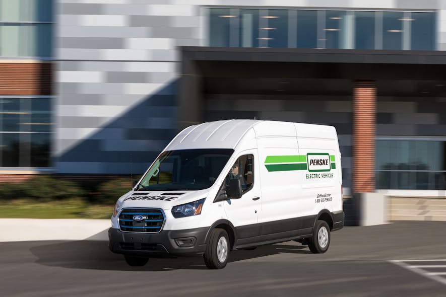 Penske plans to evaluate and validate E-Transit van capabilities, driving experience and charging strategy for specific applications, including rentals to small- and medium-sized commercial businesses.