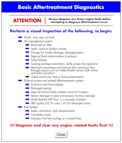 Following an aftertreatment diagnostics checklist such as this one greatly improves a technician&rsquo;s odds of diagnosing the root cause of an issue with a diesel particulate filter.