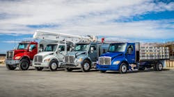Kenworth's new medium-duty lineup, from left: the light Class 8 T480, the Class 7 T380, the Class 6 T280, and the Class 5 T180. Kenworth's new medium-duty lineup, from left: the light Class 8 T480, the Class 7 T380, the Class 6 T280, and the Class 5 T180.