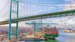 Containership berthed at the Port of Los Angeles. Containership berthed at the Port of Los Angeles.