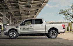 A Ford F-150 Lightning preproduction vehicle, available starting in spring 2022, at public charging location. A Ford F-150 Lightning preproduction vehicle, available starting in spring 2022, at public charging location.