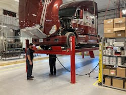 Technicians service 160 tractors and 400 trailers from Crum's southern Indiana location. Technicians service 160 tractors and 400 trailers from Crum's southern Indiana location.