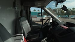 Nauto's dual-facing camera and AI system is housed inside the windshield. Nauto's dual-facing camera and AI system is housed inside the windshield.