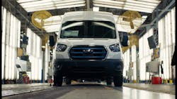 The new E-Transit coming off the assembly line at Ford's Kansas City-area plant. The new E-Transit coming off the assembly line at Ford's Kansas City-area plant.