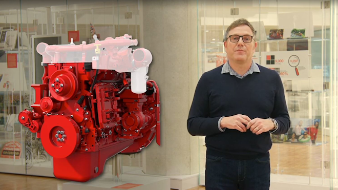 Jonathon White, Cummins’ VP of engine business engineering, discusses Cummins new fuel-agnostic engine platforms during a Feb. 14 press conference.