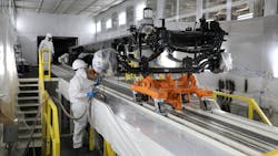 At its new plant in San Antonio, Navistar is utilizing a paint system that eliminates material waste. At its new plant in San Antonio, Navistar is utilizing a paint system that eliminates material waste.