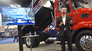 Tim Wrinkle, Mack’s construction product manager, helps introduce the Allison upgrade at the OEM's exhibit space at Work Truck Week 2022 on March 9.