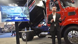 Tim Wrinkle, Mack’s construction product manager, helps introduce the Allison upgrade at the OEM's exhibit space at Work Truck Week 2022 on March 9. Tim Wrinkle, Mack’s construction product manager, helps introduce the Allison upgrade at the OEM's exhibit space at Work Truck Week 2022 on March 9.