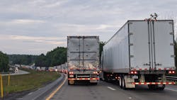 Truck traffic backed up on Interstate 80. Truck traffic backed up on Interstate 80.