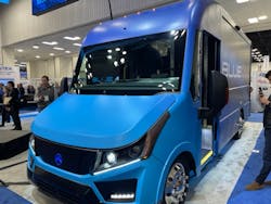 The front of Blue Arc&apos;s all-electric Class 3 delivery walk-in van.