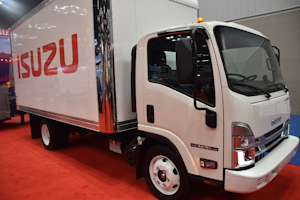 A 2023 Isuzu N-Series on the show floor at the Indianapolis Convention Center during Work Truck Week 2020.