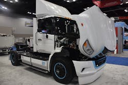A Hino hydrogen fuel cell-powered truck on display at Work Truck Week 2022. A Hino hydrogen fuel cell-powered truck on display at Work Truck Week 2022.