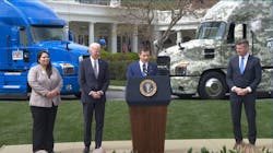 From left, NFI driver apprentice Maria Rodriguez, President Joe Biden, Transportation Secretary Pete Buttigieg, and Veterans Affairs Secretary Patrick Murphy tout trucking apprenticeships during an April 4 White House event. From left, NFI driver apprentice Maria Rodriguez, President Joe Biden, Transportation Secretary Pete Buttigieg, and Veterans Affairs Secretary Patrick Murphy tout trucking apprenticeships during an April 4 White House event.