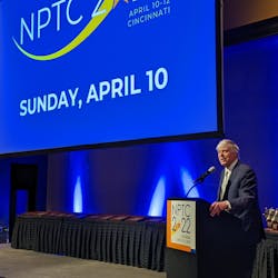 Gary Petty, president and CEO of the National Private Truck Council, welcomes attendees to the three-day conference in Cincinnati on Sunday, April 10.