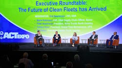 From left, Erik Neandross, GNA CEO; Peter Voorhoeve, VTNA president; Marie Robinson, Sysco's EVP, chief supply chain officer; Art Vallely, Penske Truck Leasing president; and Carlton Rose, UPS president of global fleet maintenance. From left, Erik Neandross, GNA CEO; Peter Voorhoeve, VTNA president; Marie Robinson, Sysco's EVP, chief supply chain officer; Art Vallely, Penske Truck Leasing president; and Carlton Rose, UPS president of global fleet maintenance.