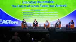 From left, Erik Neandross, GNA CEO; Peter Voorhoeve, VTNA president; Marie Robinson, Sysco's EVP, chief supply chain officer; Art Vallely, Penske Truck Leasing president; and Carlton Rose, UPS president of global fleet maintenance.