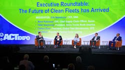 From left, Erik Neandross, GNA CEO; Peter Voorhoeve, VTNA president; Marie Robinson, Sysco's EVP, chief supply chain officer; Art Vallely, Penske Truck Leasing president; and Carlton Rose, UPS president of global fleet maintenance. From left, Erik Neandross, GNA CEO; Peter Voorhoeve, VTNA president; Marie Robinson, Sysco's EVP, chief supply chain officer; Art Vallely, Penske Truck Leasing president; and Carlton Rose, UPS president of global fleet maintenance.