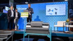 From left, Matthias Rebernik, Cryoshelter CEO, Todd Sloan, EVP of Systems at Hexagon Purus, and Eric Bippus, SVP of Global Sales and Marketing at Hexagon Agility, unveil a new partnership at ACT Expo 2022. From left, Matthias Rebernik, Cryoshelter CEO, Todd Sloan, EVP of Systems at Hexagon Purus, and Eric Bippus, SVP of Global Sales and Marketing at Hexagon Agility, unveil a new partnership at ACT Expo 2022.