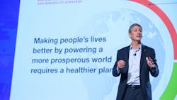 Cummins CEO Tom Linebarger gives a keynote address during the final main stage event of ACT Expo 2022. Cummins CEO Tom Linebarger gives a keynote address during the final main stage event of ACT Expo 2022.