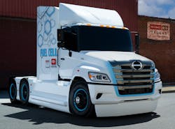 Hino debuted the Class 8 XL8 prototype powered by a hydrogen fuel cell electric drivetrain at the 2021 ACT Expo in Long Beach, California. Hino debuted the Class 8 XL8 prototype powered by a hydrogen fuel cell electric drivetrain at the 2021 ACT Expo in Long Beach, California.