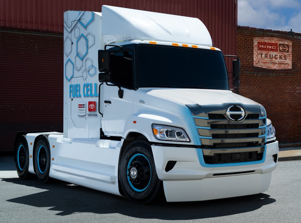 Hino debuted the Class 8 XL8 prototype powered by a hydrogen fuel cell electric drivetrain at the 2021 ACT Expo in Long Beach, California. Hino debuted the Class 8 XL8 prototype powered by a hydrogen fuel cell electric drivetrain at the 2021 ACT Expo in Long Beach, California.