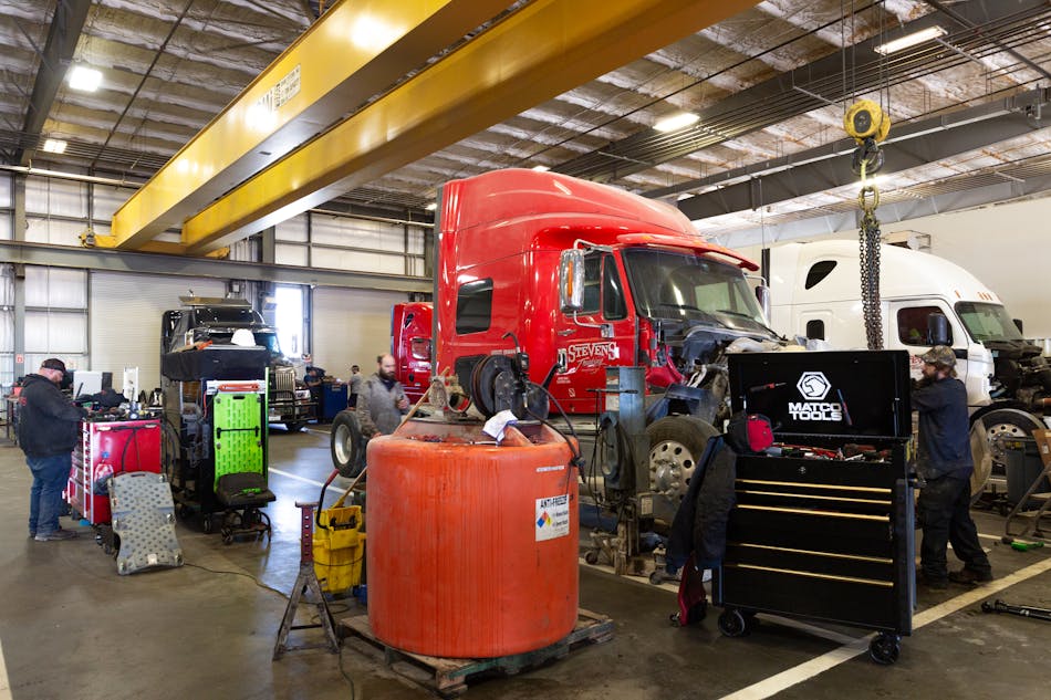 One of Stevens Trucking&apos;s in-house maintenance shops.