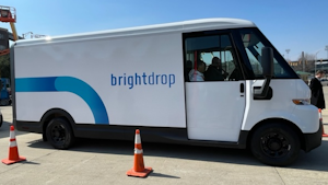 A BrightDrop EV available for test drives in the ride-and-drive area at 2022 Work Truck Week in Indianapolist in March.