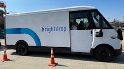 A BrightDrop EV available for test drives in the ride-and-drive area at 2022 Work Truck Week in Indianapolist in March.