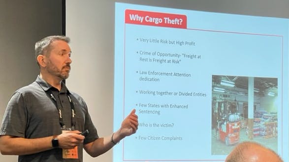 Scott Cornell, crime and theft specialist for trucking insurer Travelers Co., speaks to safety stakeholders during a June 6 session at TCA&apos;s Safety &amp; Security Meeting in Nashville.
