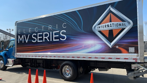 An International MV Series box truck available for attendees to drive in the ride-and-drive area at Work Truck Week 2022 in Indianapolis in March.
