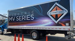 An International MV Series box truck available for attendees to drive in the ride-and-drive area at Work Truck Week 2022 in Indianapolis in March.